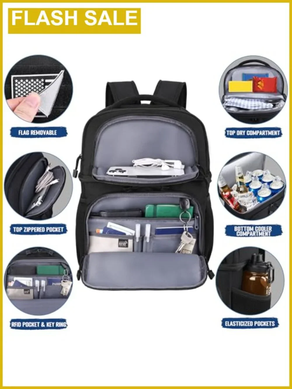 Insulated Cooler Lunch Backpack Leakproof RFID Nylon Double Deck